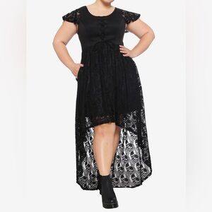Hot Topic Plus Size 3 Black Lace-Up Front Skull Lace Hi-Low Dress Goth 3X NWT